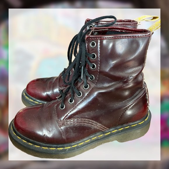 Dr. Martens Vegan 1460 8-Eye Cherry Red Oxford Rub Off Boots - Women's US5 - Picture 4 of 9